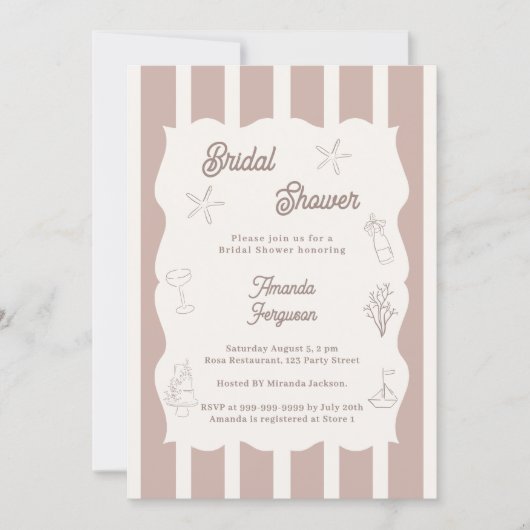 Invitation Hand drawn beach ivory taupe Bridal Shower (Devant)