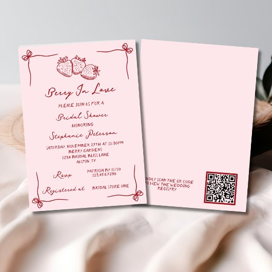 Invitation Hand Drawn Berry In Love Bridal Shower QR Code