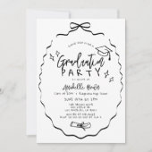 Invitation Hand-drawn Black Bow Cap Photo Graduation Party (Devant)
