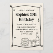 Invitation Hand Drawn Black & Cream 30TH Birthday Photo  (Devant)