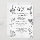 Invitation Hand Drawn Black & White Doodle Photo Graduation (Devant)