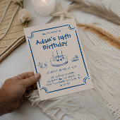 Invitation Hand-Drawn Blue Line Art Kids Birthday Party
