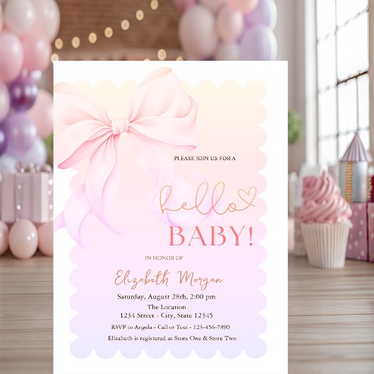 Invitation Hand Drawn Bow Elegant Frame Ombre