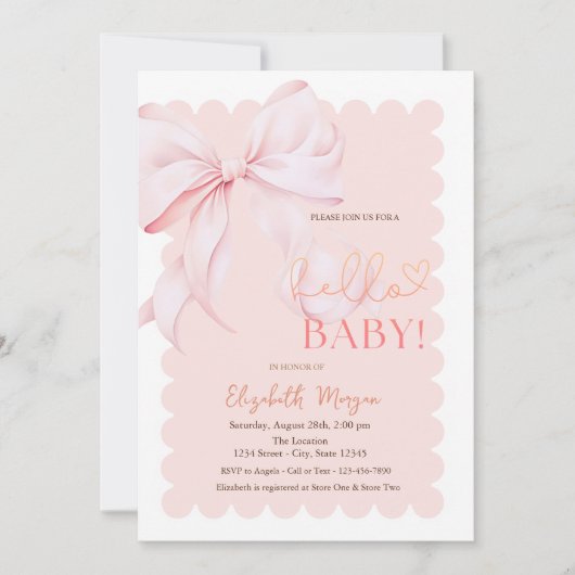 Invitation Hand Drawn Bow Elegant Frame Pink Stripes (Devant)