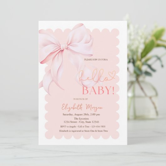 Invitation Hand Drawn Bow Elegant Frame Pink Stripes (Debout devant)