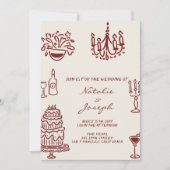 Invitation Hand Drawn Burgundy Romantic All In One Wedding (Devant)