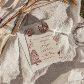 Invitation Hand Drawn Burgundy Romantic Whimsical Wedding