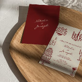 Invitation Hand Drawn Burgundy Romantic Whimsical Wedding