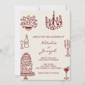 Invitation Hand Drawn Burgundy Romantic Whimsical Wedding (Devant)