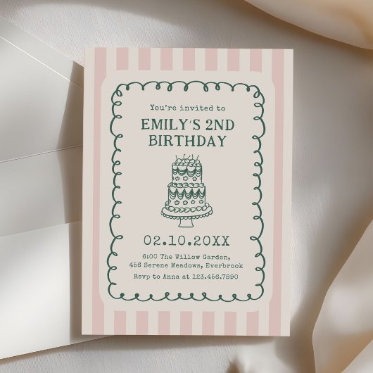 Invitation Hand Drawn Cake Quirky Unique Birthday Party