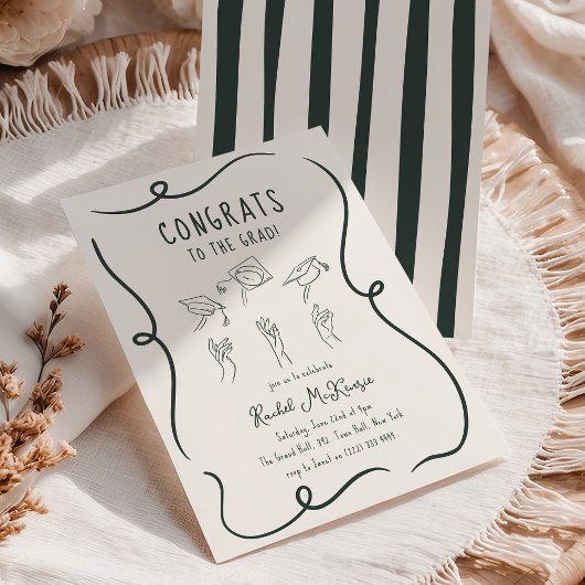 Invitation Hand-drawn Cap Throw Graduation Party