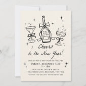 Invitation Hand Drawn Champagne Cheers New Years Eve Party (Devant)