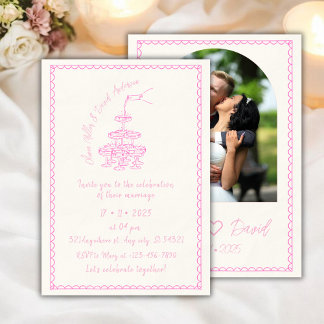 Invitation Hand drawn Champagne Tower Vintage pink Wedding