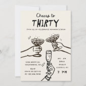Invitation Hand Drawn Cheers à 30 ans fête d'anniversaire (Devant)