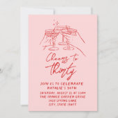 Invitation Hand Drawn Cheers To Thirty 30th Photo Birthday (Devant)