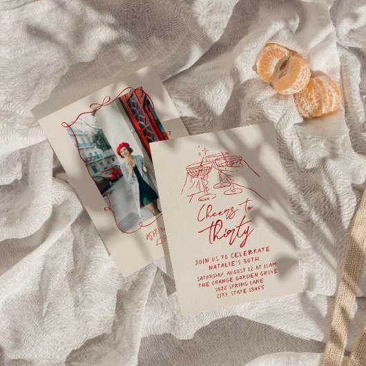 Invitation Hand Drawn Cheers To Thirty 30th Photo Birthday