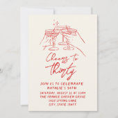 Invitation Hand Drawn Cheers To Thirty 30th Photo Birthday (Devant)