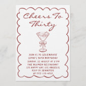 Invitation Hand Drawn Cheers to Thirty Martini Birthday (Devant)