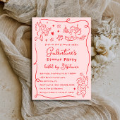 Invitation Hand Drawn Cherubs Pink Red Galentine's Day Party