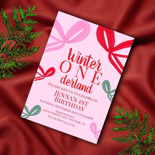Invitation Hand Drawn Christmas Bows Multicolor Birthday