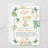 Invitation Hand Drawn Ciao Italian Pizza & Pasta Baby Shower (Devant)