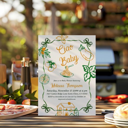 Invitation Hand Drawn Ciao Italian Pizza & Pasta Baby Shower