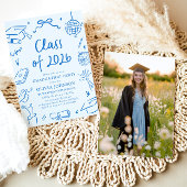 Invitation Hand Drawn Class of 2026 Blue Graduation Party