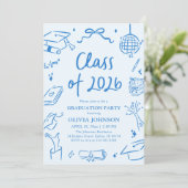 Invitation Hand Drawn Class of 2026 Blue Graduation Party (Debout devant)
