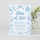 Invitation Hand Drawn Class of 2027 Blue Graduation Party (Debout devant)