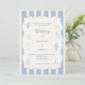 Invitation Hand drawn coastal beach dusty blue ivory wedding (Debout devant)