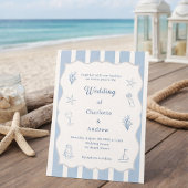 Invitation Hand drawn coastal beach dusty blue ivory wedding