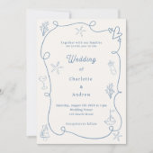 Invitation Hand drawn coastal beach dusty blue ivory wedding (Devant)