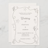 Invitation Hand drawn coastal beach taupe sand ivory wedding (Devant / Derrière)