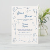 Invitation Hand drawn coastal dusty blue ivory Bridal Shower (Debout devant)