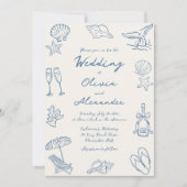 Invitation Hand Drawn Coastal Whimsical Doodle Beach Wedding (Devant)