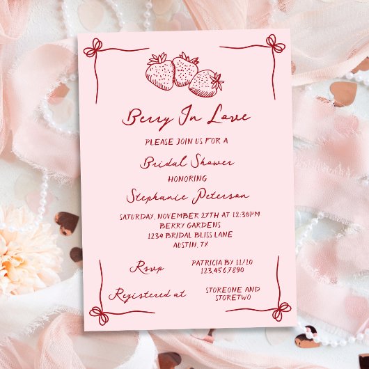 Invitation Hand Drawn Coquette Berry In Love Bridal Shower