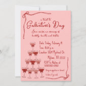 Invitation Hand Drawn Coquette Champagne Tower Galentine (Devant)