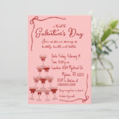 Invitation Hand Drawn Coquette Champagne Tower Galentine (Debout devant)