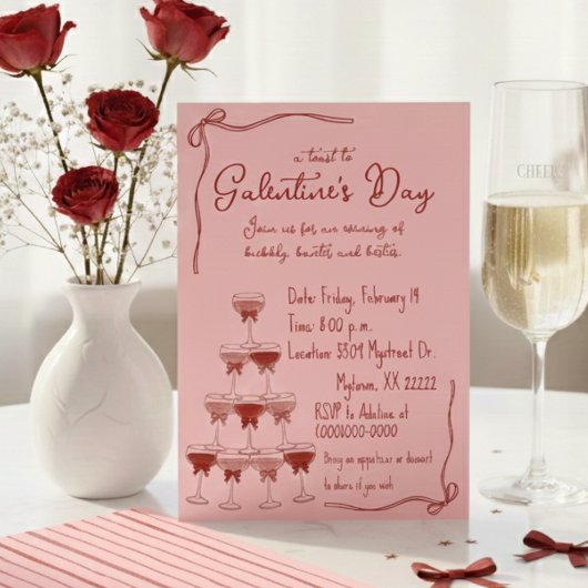 Invitation Hand Drawn Coquette Champagne Tower Galentine