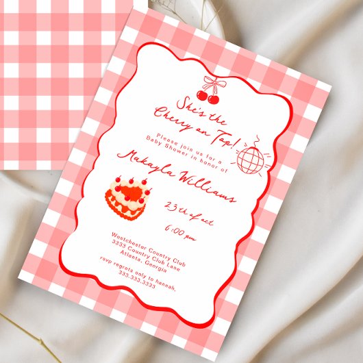 Invitation Hand-Drawn Coquette Cherry on Top Baby Shower