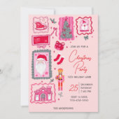 Invitation Hand Drawn coquette doodle pink christmas party (Devant)