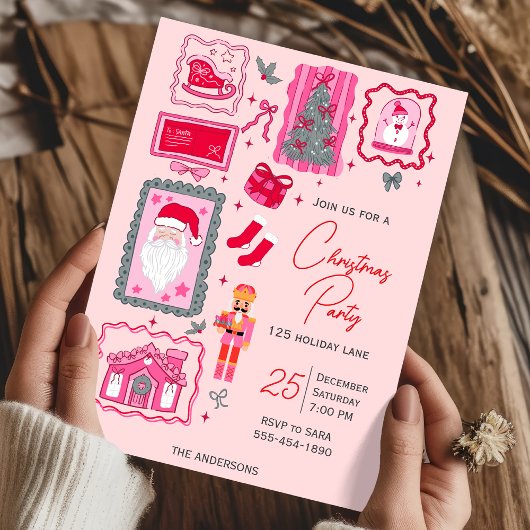 Invitation Hand Drawn coquette doodle pink christmas party