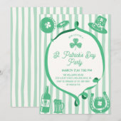 Invitation Hand Drawn Coquette Frame Stripes St Patrick's Day (Devant / Derrière)