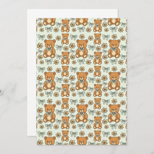 Invitation Hand-Drawn Coquette Teddy Bears Seamless Pattern (Devant / Derrière)