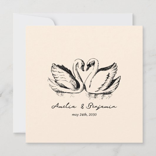 Invitation hand drawn Couple Swan Whimsical Wedding (Devant)