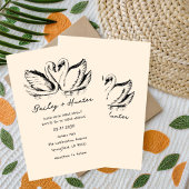 Invitation hand drawn  Couple Swan Whimsical Wedding