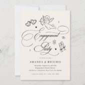 Invitation Hand Drawn Cupid Cherub Vintage Engagement Party (Devant)