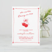 Invitation Hand Drawn Cute Cherry On Top Red Baby Shower (Debout devant)