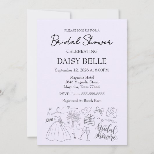 Invitation Hand Drawn Doodle Bridal Shower (Devant)