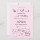 Invitation Hand Drawn Doodle Bridal Shower Pink (Devant)